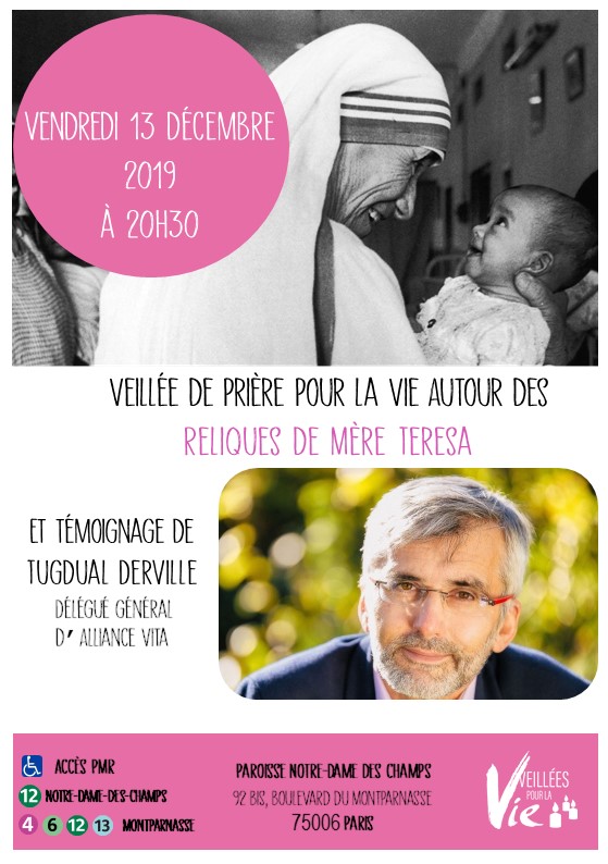 Veillée de prière et témoignages pour la vie autour des reliques de Mère Teresa
