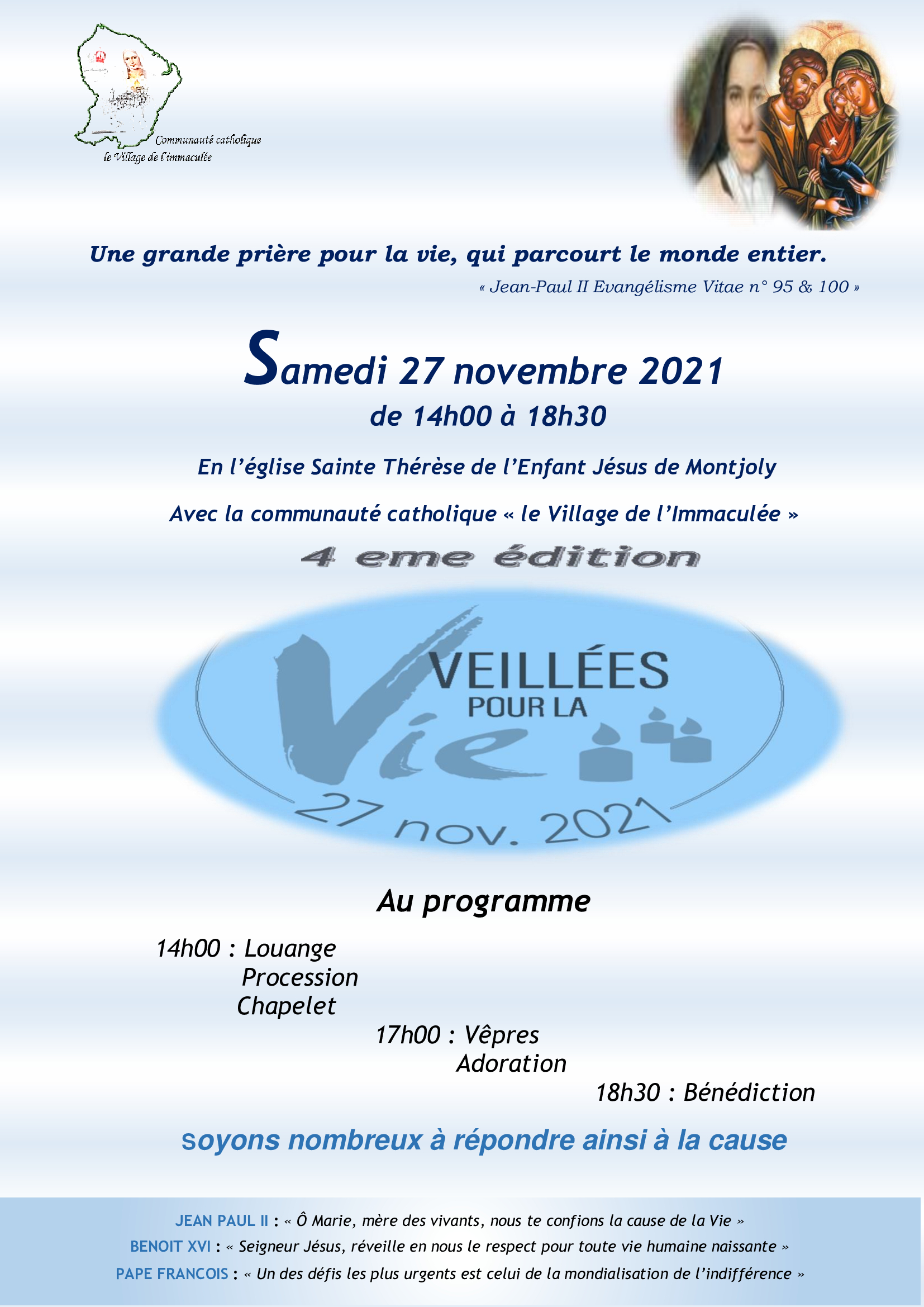 VEILLEE POUR LA VIE EN L'EGLISE DE SAINTE THERESE